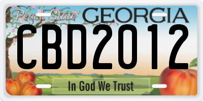GA license plate CBD2012