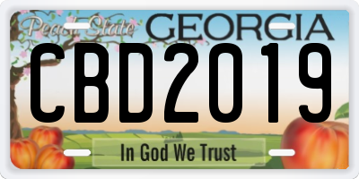 GA license plate CBD2019