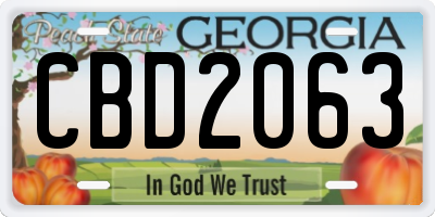 GA license plate CBD2063