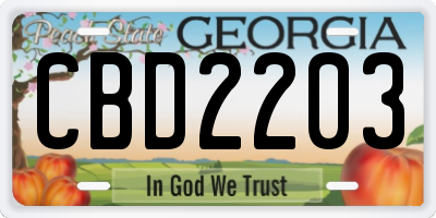 GA license plate CBD2203