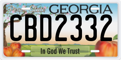 GA license plate CBD2332