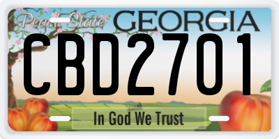 GA license plate CBD2701