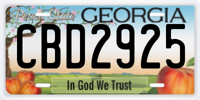 GA license plate CBD2925