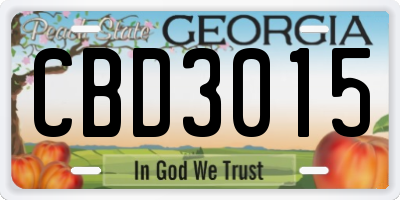 GA license plate CBD3015