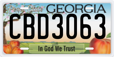 GA license plate CBD3063