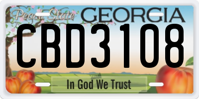 GA license plate CBD3108