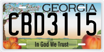 GA license plate CBD3115