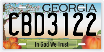 GA license plate CBD3122