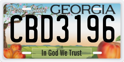 GA license plate CBD3196