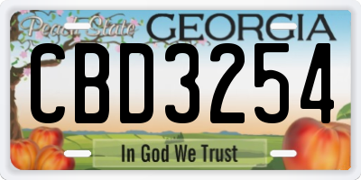 GA license plate CBD3254