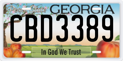 GA license plate CBD3389