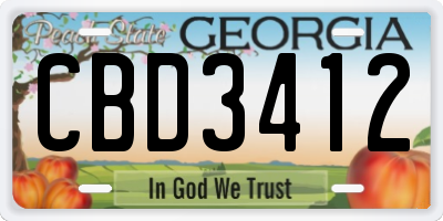 GA license plate CBD3412