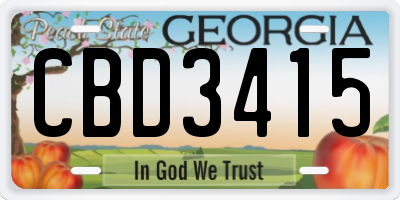 GA license plate CBD3415