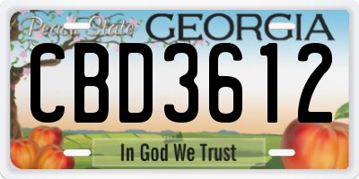 GA license plate CBD3612