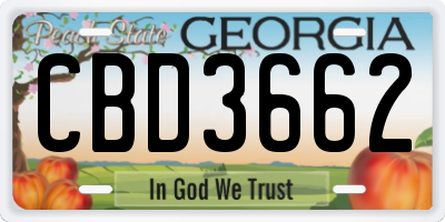 GA license plate CBD3662