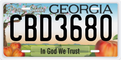 GA license plate CBD3680