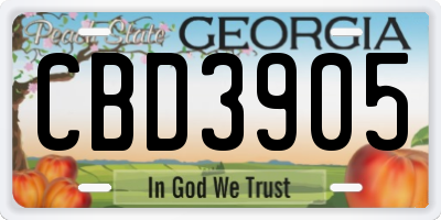 GA license plate CBD3905
