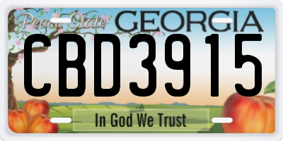 GA license plate CBD3915