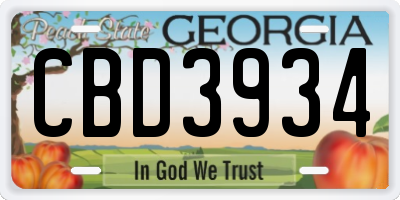 GA license plate CBD3934