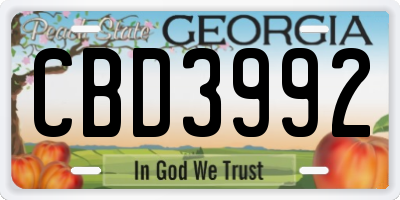 GA license plate CBD3992