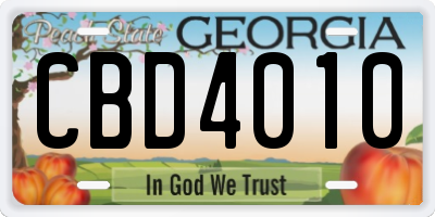 GA license plate CBD4010