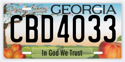 GA license plate CBD4033