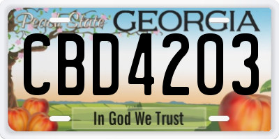 GA license plate CBD4203