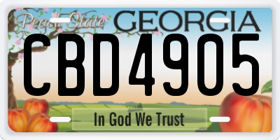 GA license plate CBD4905