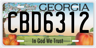 GA license plate CBD6312