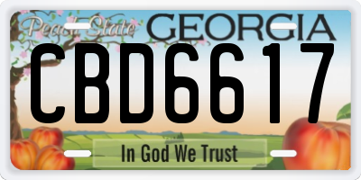 GA license plate CBD6617