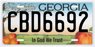GA license plate CBD6692