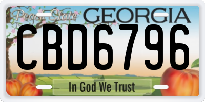 GA license plate CBD6796