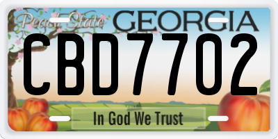 GA license plate CBD7702