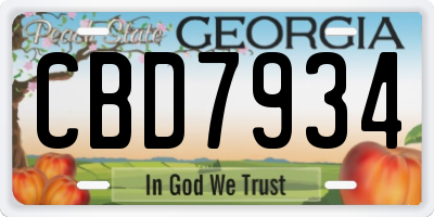 GA license plate CBD7934