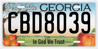 GA license plate CBD8039