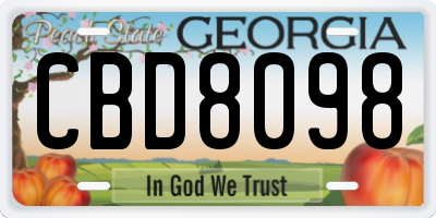 GA license plate CBD8098