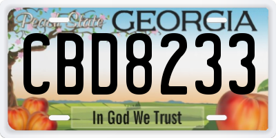 GA license plate CBD8233