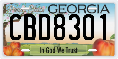GA license plate CBD8301