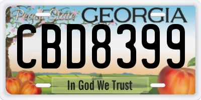 GA license plate CBD8399