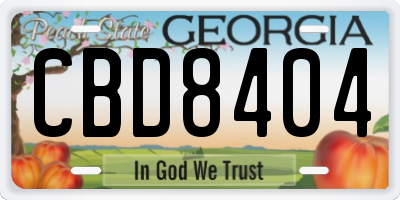 GA license plate CBD8404