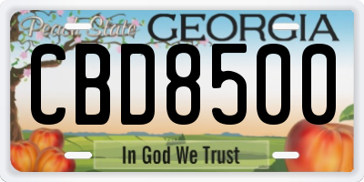 GA license plate CBD8500