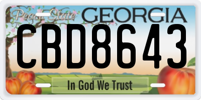 GA license plate CBD8643