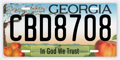 GA license plate CBD8708
