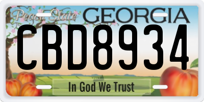GA license plate CBD8934