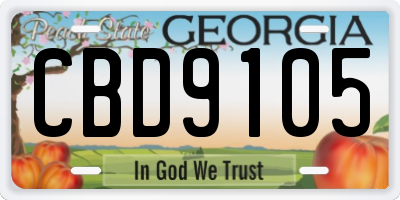 GA license plate CBD9105