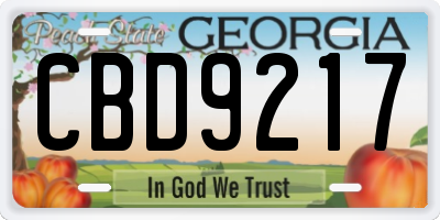 GA license plate CBD9217