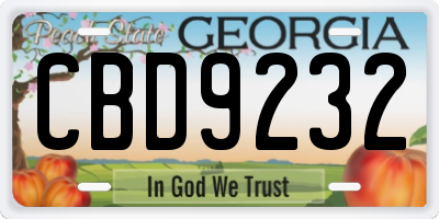 GA license plate CBD9232