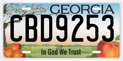 GA license plate CBD9253