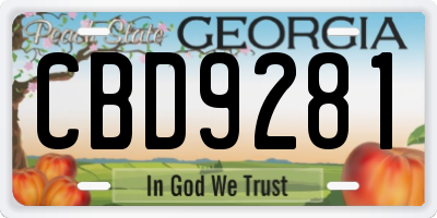 GA license plate CBD9281