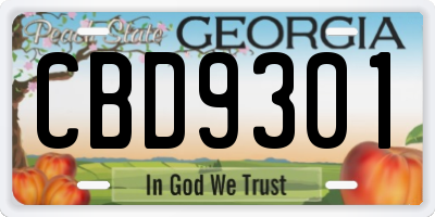 GA license plate CBD9301